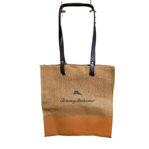Tommy Bahama Canvas Tan Burlap Beach Shopping Tote Bag Brand New with Tags